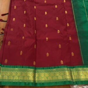 NEW Elegant Maroon and Green silk Saree with Gold Accents. Ideal for gift also.